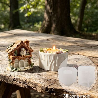 3D Stereo Forest Owl Wooden House Silicone Mold DIY Cream Lace Candle Cup Plaster Mold