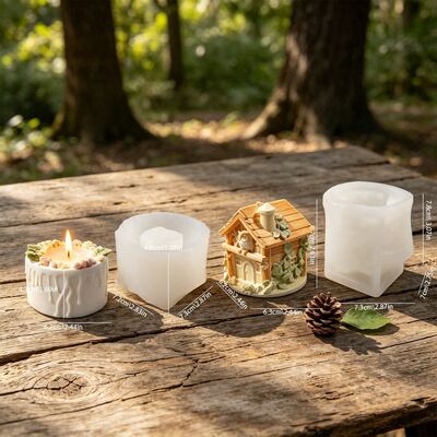 3D Stereo Forest Owl Wooden House Silicone Mold DIY Cream Lace Candle Cup Plaster Mold