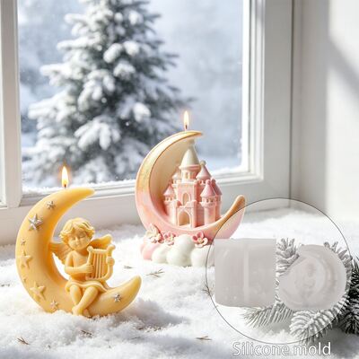 Cross-border New Style Moon Angel Child Moon Castle Aroma Candle Plaster Ornament Silicone Mold