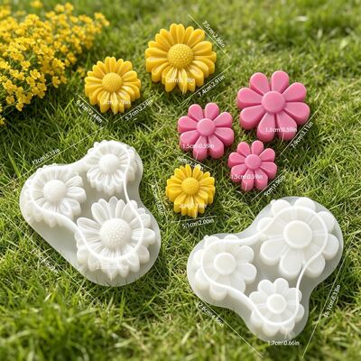 New Three-grid Daisy Sunflower Silicone Mold For DIY Flower Cake Sign And Candle Mold