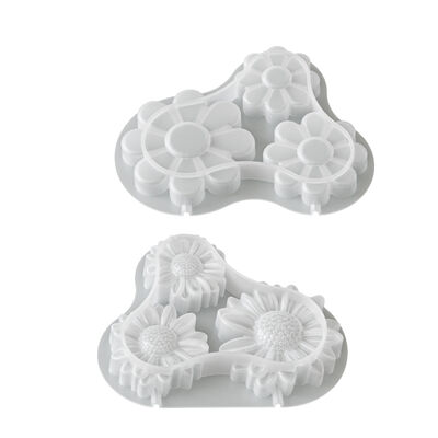 New Three-grid Daisy Sunflower Silicone Mold For DIY Flower Cake Sign And Candle Mold