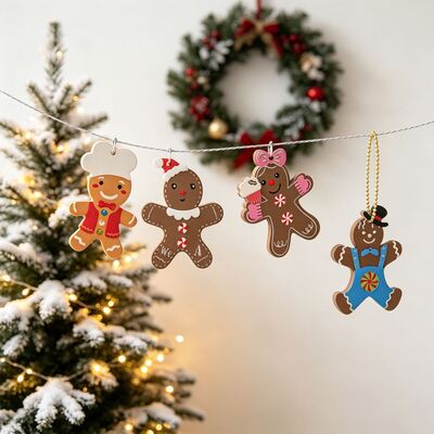 Four Grid Christmas Holiday Hanging Silicone Mold DIY Santa Claus Gingerbread Man Snowman Dropper Mold