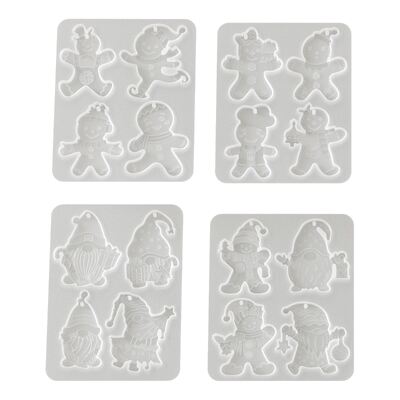 Four Grid Christmas Holiday Hanging Silicone Mold DIY Santa Claus Gingerbread Man Snowman Dropper Mold
