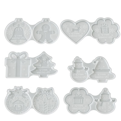 DIY Two Snowman Gingerbread Man Christmas Tree Gift Box Bell Hat Christmas Hanging Silicone Mold