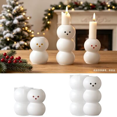 Christmas Snowman Candlestick Grinding Tool Multi Layer Stacked Round Ball Candlestick DIY Gypsum Silicone Mold