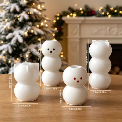 Christmas Snowman Candlestick Grinding Tool Multi Layer Stacked Round Ball Candlestick DIY Gypsum Silicone Mold