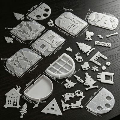 Nordic Christmas Hollow Candle Holder Insert Silicone Mold Forest Elk Small House Aromatherapy Candle Table Gypsum Mold