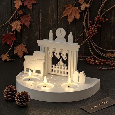 Nordic Christmas Hollow Candle Holder Insert Silicone Mold Forest Elk Small House Aromatherapy Candle Table Gypsum Mold