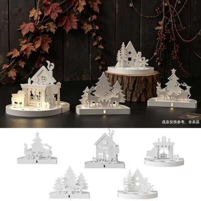 Nordic Christmas Hollow Candle Holder Insert Silicone Mold Forest Elk Small House Aromatherapy Candle Table Gypsum Mold