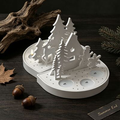 Nordic Christmas Hollow Candle Holder Insert Silicone Mold Forest Elk Small House Aromatherapy Candle Table Gypsum Mold