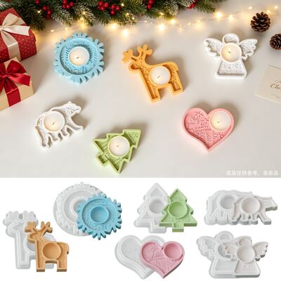 Christmas Angel Elk Snowflake Christmas Tree Polar Bear Love Relief Pattern Candlestick Silicone Mold