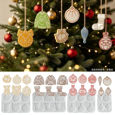 DIY Christmas Pendant Silicone Mold Christmas Socks Elk Sweater Hanging Tag Aromatherapy Gypsum Sheet Mold