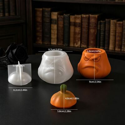 Halloween Angry Pumpkin With Lid Candle Cup Silicone Mold DIY Aromatherapy Gypsum Storage Can Mold