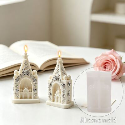Rose Relief Castle Silicone Mold European Style Arch Small Church Aromatherapy Candle Decoration Mold