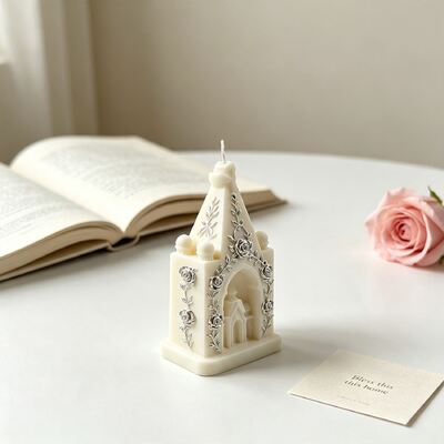 Rose Relief Castle Silicone Mold European Style Arch Small Church Aromatherapy Candle Decoration Mold