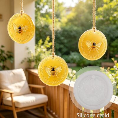 Embossed Bee Circular Hanging Silicone Mold DIY Gypsum Fragrance Stone Car Pendant Drip Glue Mold