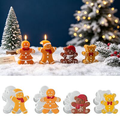 DIY Resin Candle, Gypsum Gingerbread, Snowman, Snowflake, Teddy Bear, Christmas Ornament, Hanging Silicone Mold