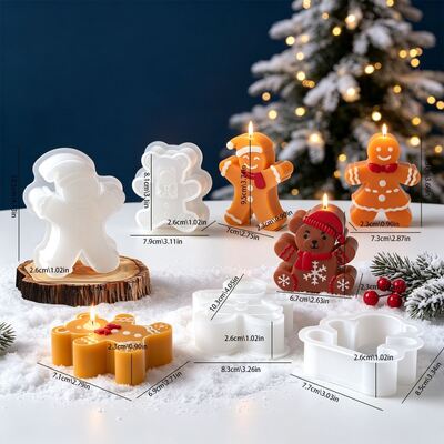 DIY Resin Candle, Gypsum Gingerbread, Snowman, Snowflake, Teddy Bear, Christmas Ornament, Hanging Silicone Mold