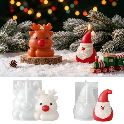 Cross Border 3D Santa Claus Elk Silicone Mold Christmas Cartoon Aromatherapy Candle Gypsum Mold