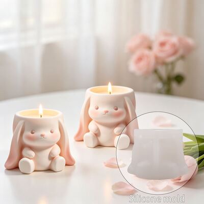 Ins Cute Lop-eared Rabbit Candlestick Silicone Mold, Three-dimensional Rabbit Aroma Candle Cup Mold, Plaster Potted Plant Mold