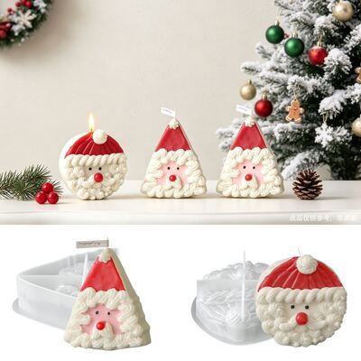 Round Triangular Santa Claus Silicone Mold For DIY Cream-style Aromatherapy Candle Plaster Figurine Mold