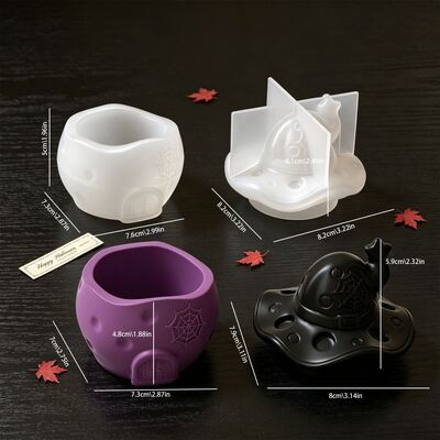 Halloween Wizard Hat House Candle Cup Silicone Mold Spider Web Creative Fragrance Container Flower Pot Plaster Mold