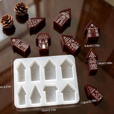 8-piece Set Of DIY Silicone Molds Featuring Christmas Carved Houses, Suitable For Making Aromatherapy Candles And Plaster European-style Hanging Decorations