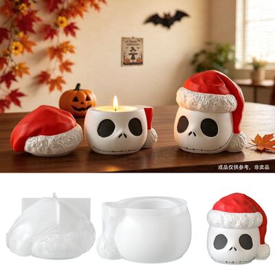Silicone Mold For Christmas Hat, Skull Head, Aromatherapy Storage Jar, And Halloween Skull Plaster Candle Cup Mold