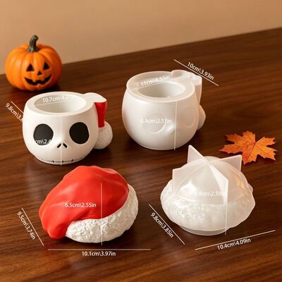 Silicone Mold For Christmas Hat, Skull Head, Aromatherapy Storage Jar, And Halloween Skull Plaster Candle Cup Mold
