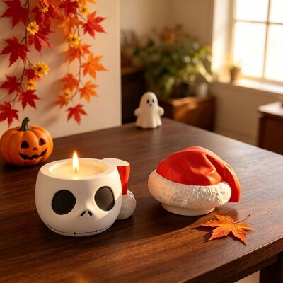 Silicone Mold For Christmas Hat, Skull Head, Aromatherapy Storage Jar, And Halloween Skull Plaster Candle Cup Mold