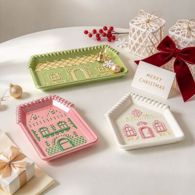 Cross Border Christmas Gingerbread House Tray Silicone Mold DIY Relief Pattern House Plate Mold