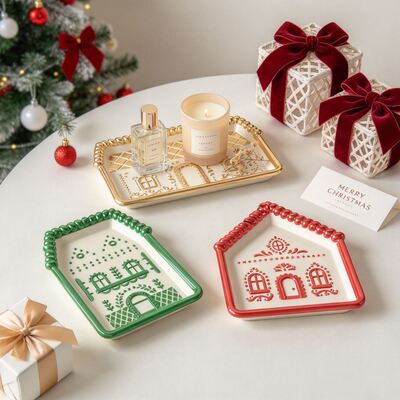 Cross Border Christmas Gingerbread House Tray Silicone Mold DIY Relief Pattern House Plate Mold