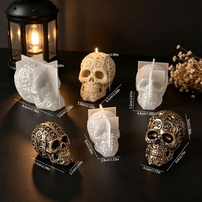 Retro Carved Skull Silicone Mold Aromatherapy Candle Halloween Three-dimensional Pattern Skull Mold