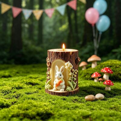 Easter Forest Tree Hole Rabbit Cup Fox Family Aromatherapy Candle Gypsum Silicone Mold