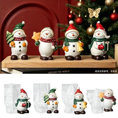 Christmas 3D Snowman Silicone Mold With Star Christmas Tree Bell Gift Box Christmas Snowman Mold