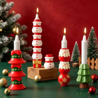 Santa Claus Snowflake Bell Bow Gift Box Christmas Tree Candlestick Pendulum Silicone Mold