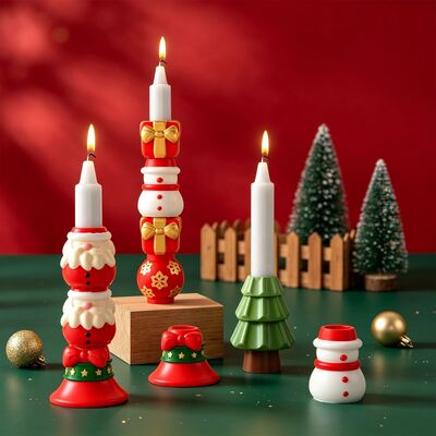 Santa Claus Snowflake Bell Bow Gift Box Christmas Tree Candlestick Pendulum Silicone Mold