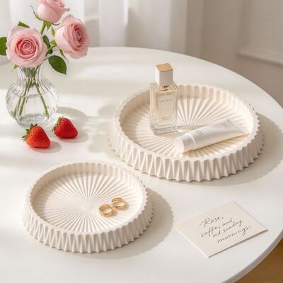 Ins Style Pleated Lace Circular Tray Silicone Mold, Large, Medium, Small Storage Tray Decoration Gypsum Mold