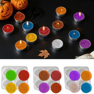 New Halloween Four Panel Funny Face Ghost Bat Skull Pattern Candle Gypsum Silicone Mold