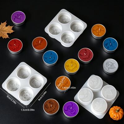 New Halloween Four Panel Funny Face Ghost Bat Skull Pattern Candle Gypsum Silicone Mold