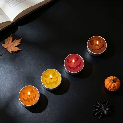 New Halloween Four Panel Funny Face Ghost Bat Skull Pattern Candle Gypsum Silicone Mold