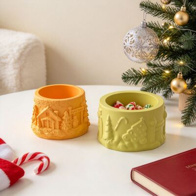 Christmas Relief House Christmas Tree Pattern Storage Platform Aromatherapy Gypsum Candle Cup Silicone Mold