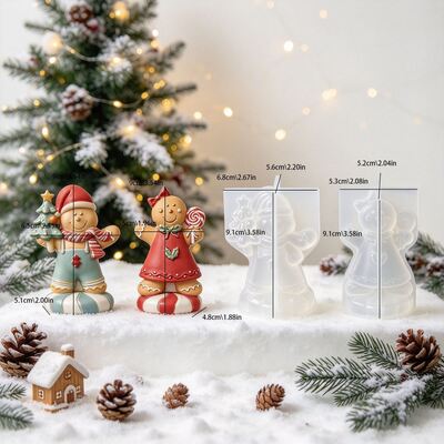 Christmas Gingerbread Man 3D Silicone Mold Men's And Women's Gingerbread Doll Aromatherapy Candle Gypsum Decoration Mold