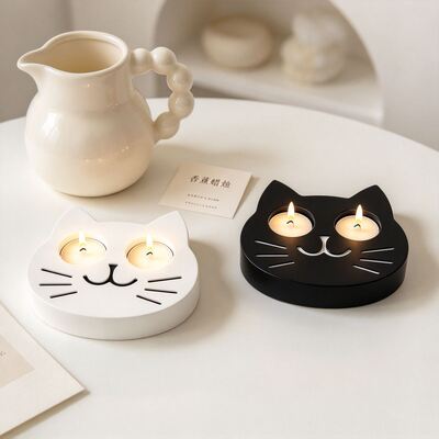 Cat Head Double Hole Candlestick Silicone Mold DIY Cat Aromatherapy Gypsum Tea Wax Base Pendant Mold
