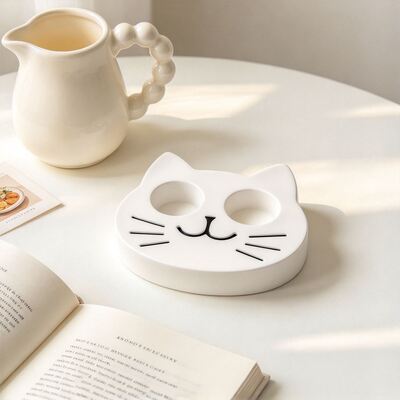 Cat Head Double Hole Candlestick Silicone Mold DIY Cat Aromatherapy Gypsum Tea Wax Base Pendant Mold