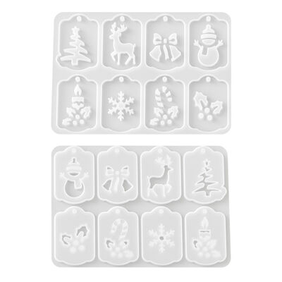 Christmas Hollow Hanging Tag Silicone Mold, Reindeer Snowflake Christmas Tree Drip Glue Keychain Aromatherapy Sheet Mold