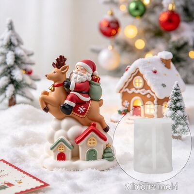 Santa Claus Riding Reindeer Silicone Mold Aromatherapy Gypsum Candle Mold DIY Ornament Dropper Mold