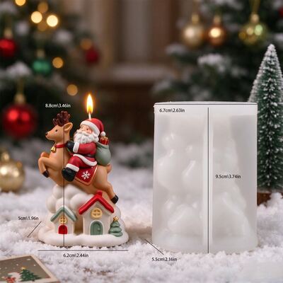 Santa Claus Riding Reindeer Silicone Mold Aromatherapy Gypsum Candle Mold DIY Ornament Dropper Mold