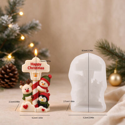 Happy Christmas Road Sign Snowman Silicone Mold Deer Penguin Aromatherapy Candle Gypsum Mold