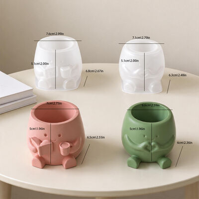 Bixin Reading Cartoon Character Flower Pot Mold DIY Aromatherapy Gypsum Candle Cup Flower Utensil Silicone Mold